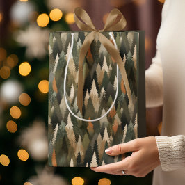 Bolsa De Regalo Mediana Patrón elegante de árbol de pino | Bosque ruso