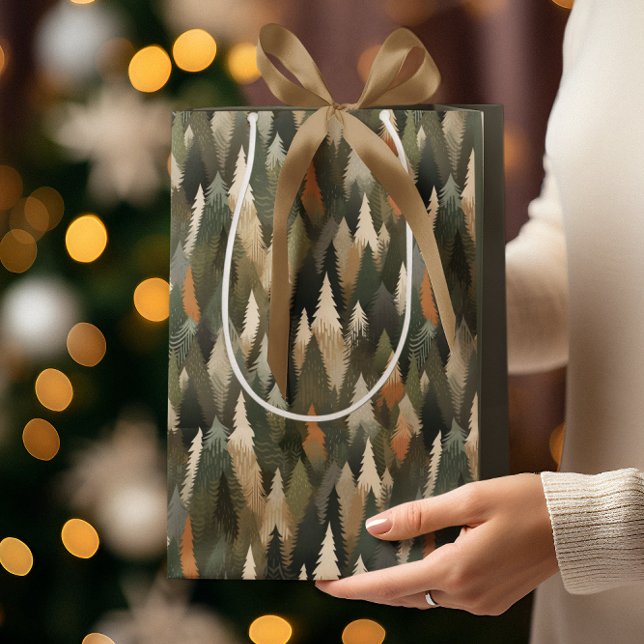 Bolsa De Regalo Mediana Patrón elegante de árbol de pino | Bosque ruso (Subido por el creador)