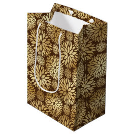 Bolsa De Regalo Mediana Patrón elegante de Dahlias marrones y dorados