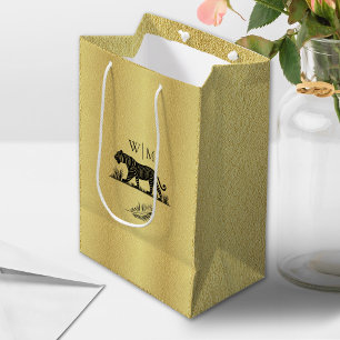 Bolsa De Regalo Mediana Patrón elegante Oro Monograma negro Gigante medio