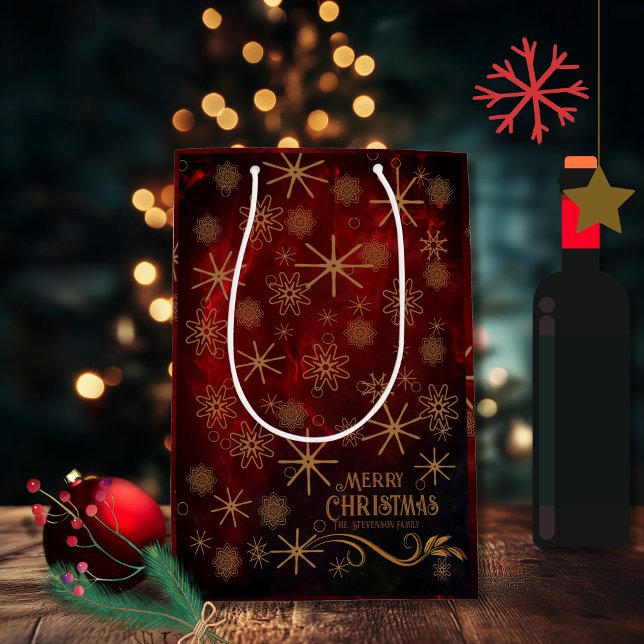 Bolsa De Regalo Mediana Patrón elegante ORO ROJO Feliz Navidad (Subido por el creador)