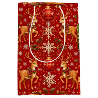 Bolsa De Regalo Mediana Patrón festivo de renos y adornos de Navidad – T