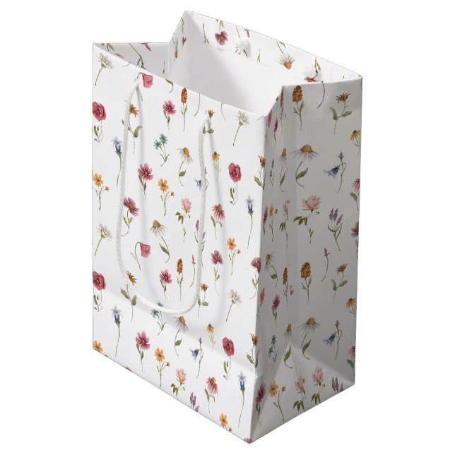 Bolsa De Regalo Mediana Patrón floral acuarela (Angulo Anverso)