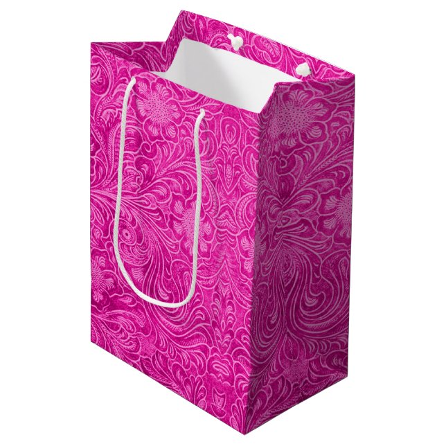 Bolsa De Regalo Mediana Patrón floral Aspecto de cuero Ante rosado (Angulo Anverso)