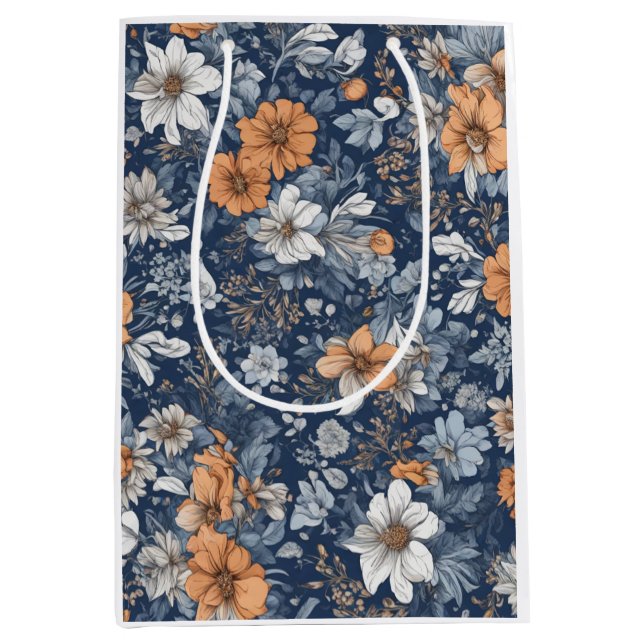 Bolsa De Regalo Mediana Patrón floral azul (Anverso)