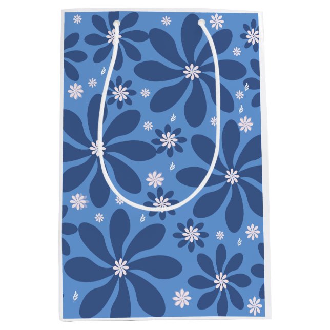 Bolsa De Regalo Mediana Patrón floral azul - Elegante acceso (Anverso)