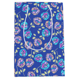 Bolsa De Regalo Mediana Patrón floral azul y púrpura