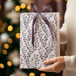 Bolsa De Regalo Mediana Patrón floral boho moderno ciruela blanco
