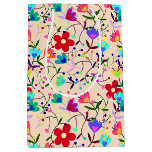 Bolsa De Regalo Mediana Patrón floral color de fondo beige