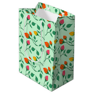 Bolsa De Regalo Mediana Patrón floral con flores subió de color