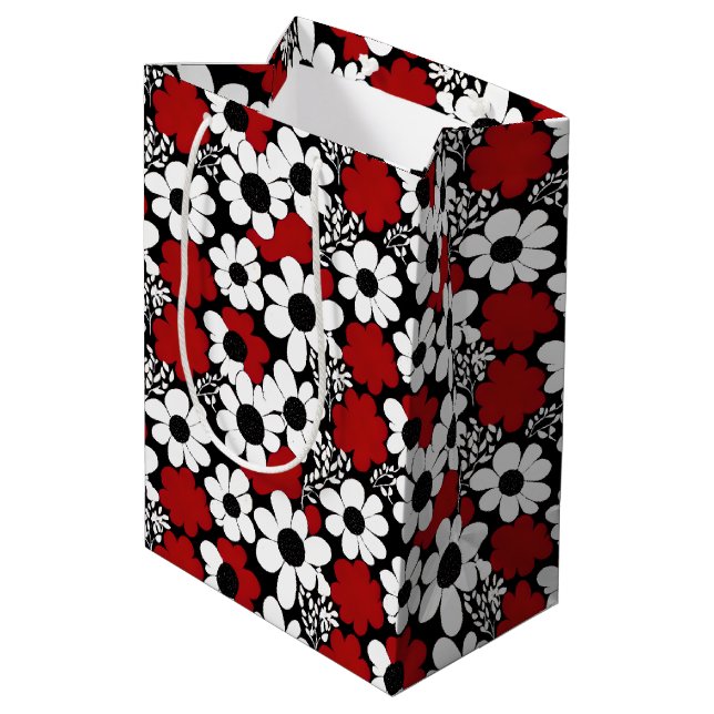 Bolsa De Regalo Mediana Patrón floral de bonito en rojo, negro y blanco (Angulo reverso)