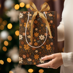 Bolsa De Regalo Mediana Patrón floral de caída vintage - Flores de otoño