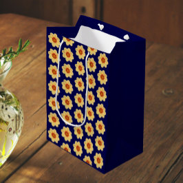 Bolsa De Regalo Mediana Patrón floral de Dahlia amarillo en azul