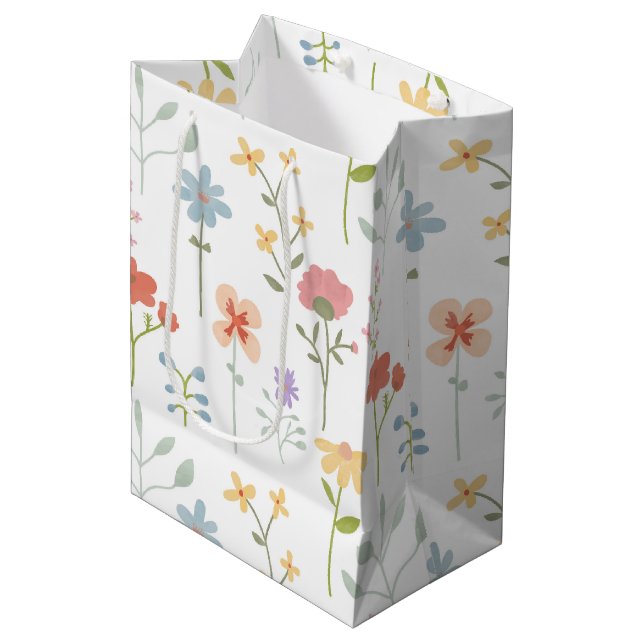 Bolsa De Regalo Mediana Patrón floral de flores silvestres acuáticas (Angulo Anverso)