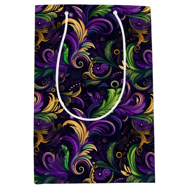 Bolsa De Regalo Mediana Patrón floral de Mardi Gras (Anverso)