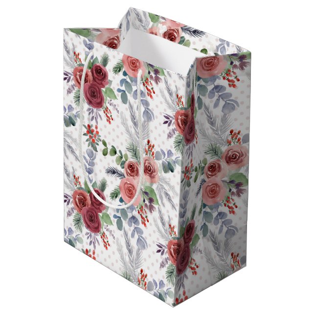 Bolsa De Regalo Mediana Patrón floral de navidades (Angulo reverso)