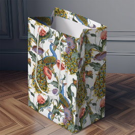 Bolsa De Regalo Mediana Patrón floral de pavo real Art Nouveau Morris