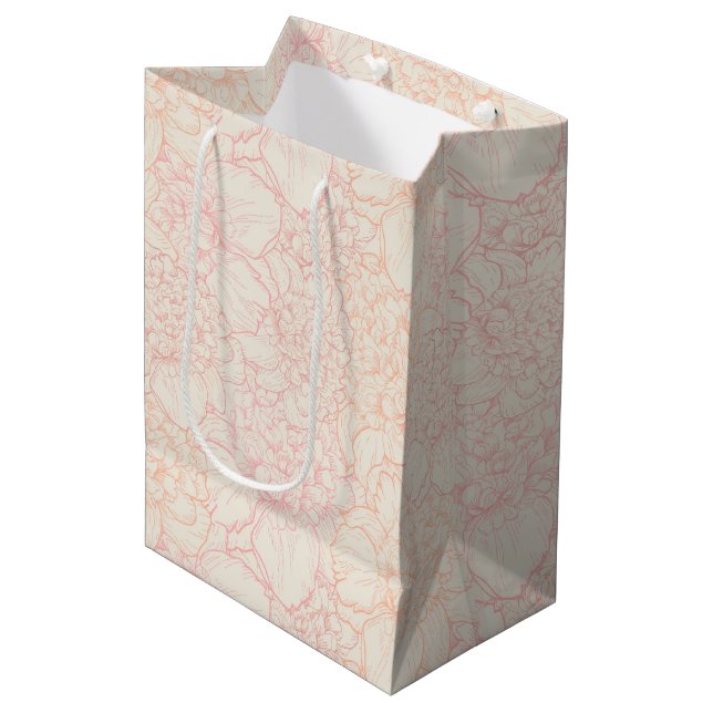 Bolsa De Regalo Mediana Patrón floral de peones rosados (Angulo Anverso)