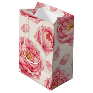 Bolsa De Regalo Mediana Patrón floral de peonía rosa