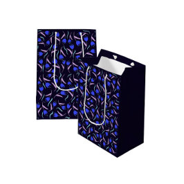 Bolsa De Regalo Mediana Patrón Floral de Primavera Azul Oscuro
