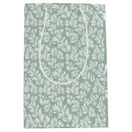 Bolsa De Regalo Mediana Patrón floral de salvia de hoja verde claro escand