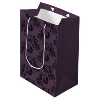 Bolsa De Regalo Mediana Patrón floral gótico morado y negro Halloween