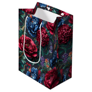 Bolsa De Regalo Mediana Patrón floral moderno en tonos de joya