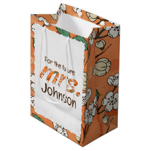 Bolsa De Regalo Mediana Patrón floral naranja para SRA.