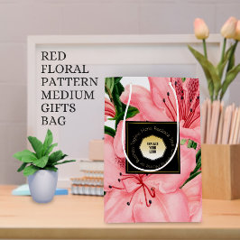 Bolsa De Regalo Mediana Patrón Floral Rojo Agregue el nombre y logotipo de