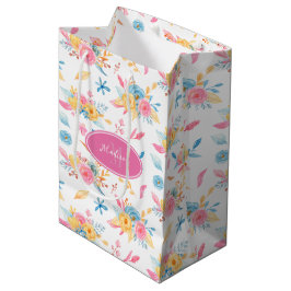 Bolsa De Regalo Mediana Patrón floral rosa bonito monogramado