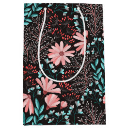 Bolsa De Regalo Mediana Patrón floral rosa y Verde azulado oscuro