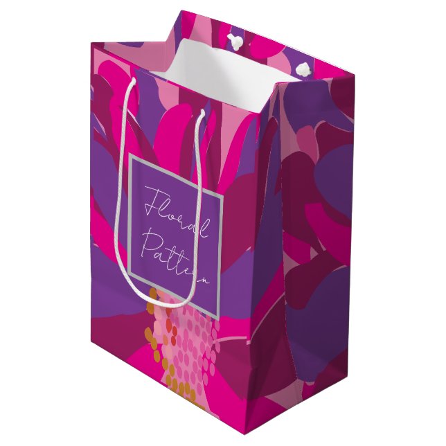 Bolsa De Regalo Mediana Patrón floral rosado púrpura (Angulo Anverso)