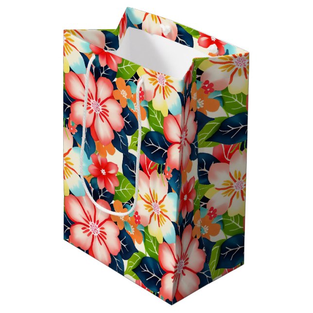 Bolsa De Regalo Mediana Patrón floral tropical vibrante (Angulo Anverso)