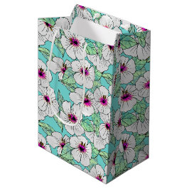 Bolsa De Regalo Mediana Patrón floral trópico rosa y blanco Hibiscus