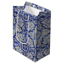 Bolsa De Regalo Mediana Patrón floral vintage azul y blanco mediterráneo