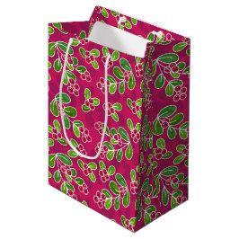 Bolsa De Regalo Mediana Patrón Foliage de Cranberry Festial, Fuchsia