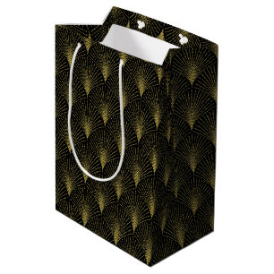 Bolsa De Regalo Mediana Patrón Geométrico Art Deco En Oro Y Blanco