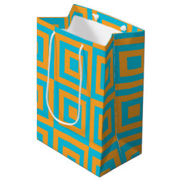 Bolsa De Regalo Mediana Patrón geométrico cuadrado retro - Naranja atrevid