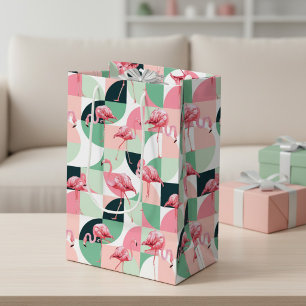 Bolsa De Regalo Mediana Patrón geométrico de flamenco rosa