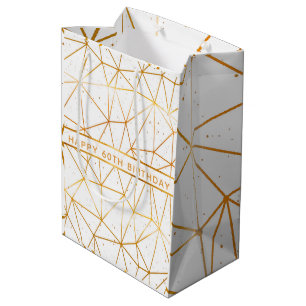 Bolsa De Regalo Mediana Patrón geométrico de oro de 60 años en blanco