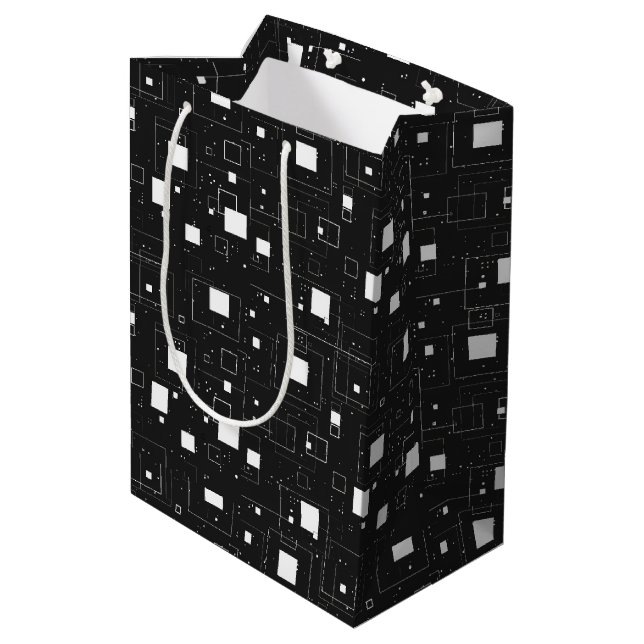 Bolsa De Regalo Mediana Patrón geométrico en blanco y negro (Angulo reverso)