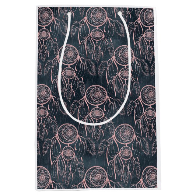 Bolsa De Regalo Mediana Patrón gris de soñador de oro Rosa elegante (Anverso)
