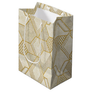 Bolsa De Regalo Mediana Patrón hexagonal orgánico moderno   Crema y beige 