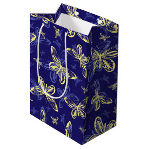 Bolsa De Regalo Mediana Patrón ilustrado de mariposa azul y amarilla