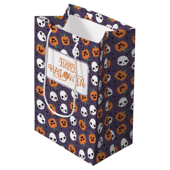 Bolsa De Regalo Mediana Patrón Kawaii de Halloween (Angulo Anverso)