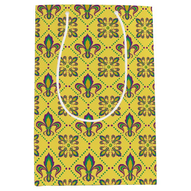 Bolsa De Regalo Mediana Patrón Mardi Gras Fleur De Lis (Anverso)