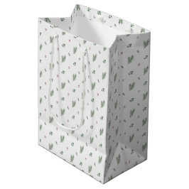 Bolsa De Regalo Mediana Patrón Mínimo de Navidad, Pino, Bayas