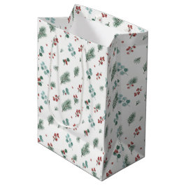 Bolsa De Regalo Mediana Patrón Mínimo de Navidad, Pino y Bayas