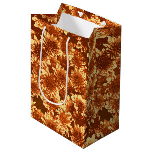Bolsa De Regalo Mediana Patrón moderno de dalia gráfica, marrón y dorado
