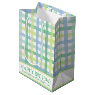 Bolsa De Regalo Mediana Patrón moderno de Gingham de Lime Pastel Verde Azu